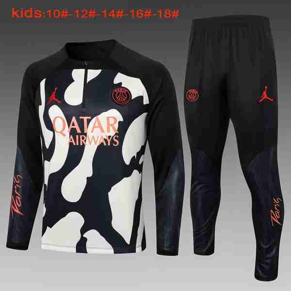 Ninos Sudadera De Training PSG 2024-2025 Negro Blanco Felpa Allenamento Bambino Paris Saint Germain 2024 2025 Nero Bianco