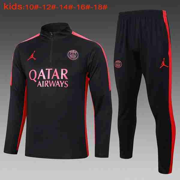 Ninos Sudadera De Training PSG 2024-2025 Negro Rosa Felpa Allenamento Bambino Paris Saint Germain 2024 2025 Nero Rosso