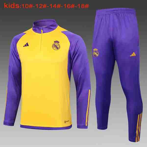 Ninos Sudadera De Training Real Madrid 2024-2025 Amarillo Purpura Felpa Allenamento Bambino Real Madrid 2024 2025 Giallo Porpora