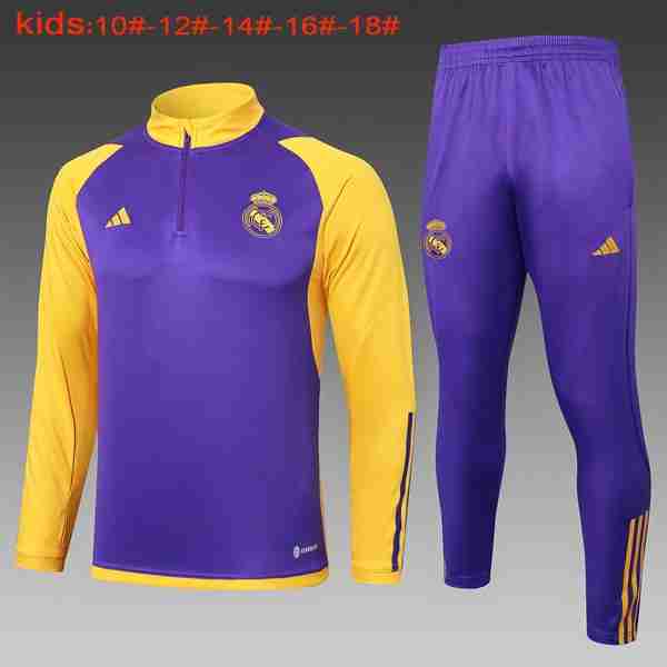 Ninos Sudadera De Training Real Madrid 2024-2025 Purpura Amarillo Felpa Allenamento Bambino Real Madrid 2024 2025 Porpora Giallo