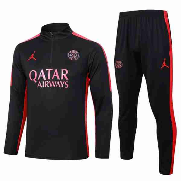 Sudadera De Training PSG 2024-2025 Negro Rosa Felpa Allenamento Paris Saint Germain 2024 2025 Nero Rosso