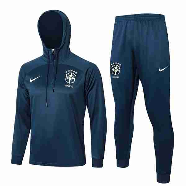 Chandal Con Capucha Brasil 2024 2025 Azul Tuta Con Cappuccio Brasile 2024 2025 Blu