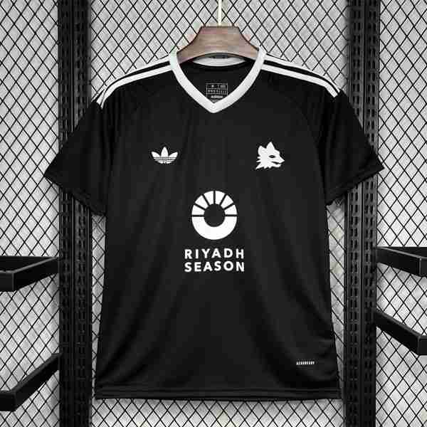 Tailandia Camiseta AS Roma Pre-Match 2024-2025 Negro Thailandia Maglia Calcio AS Roma Pre Partita 2024 2025 Nero