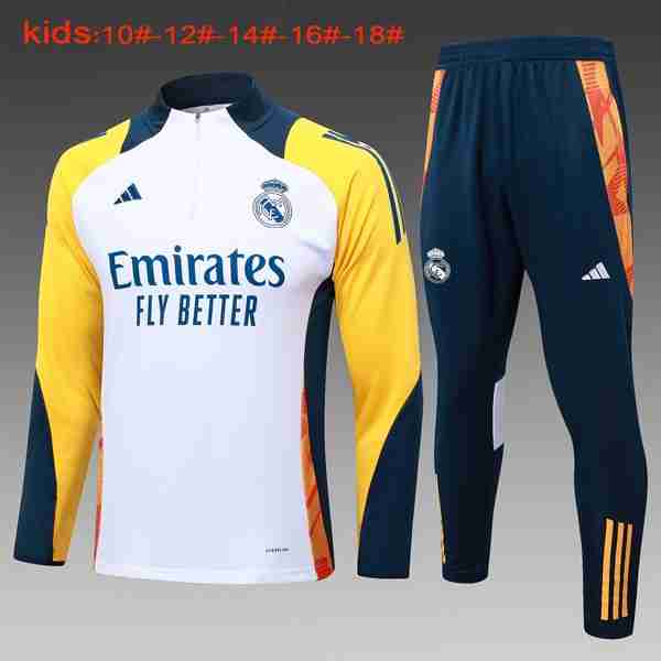 Niños Sudadera De Training Real Madrid 2024-2025 Blanco Amarillo 4 Felpa Allenamento Bambino Real Madrid 2024 2025 Bianco Giallo
