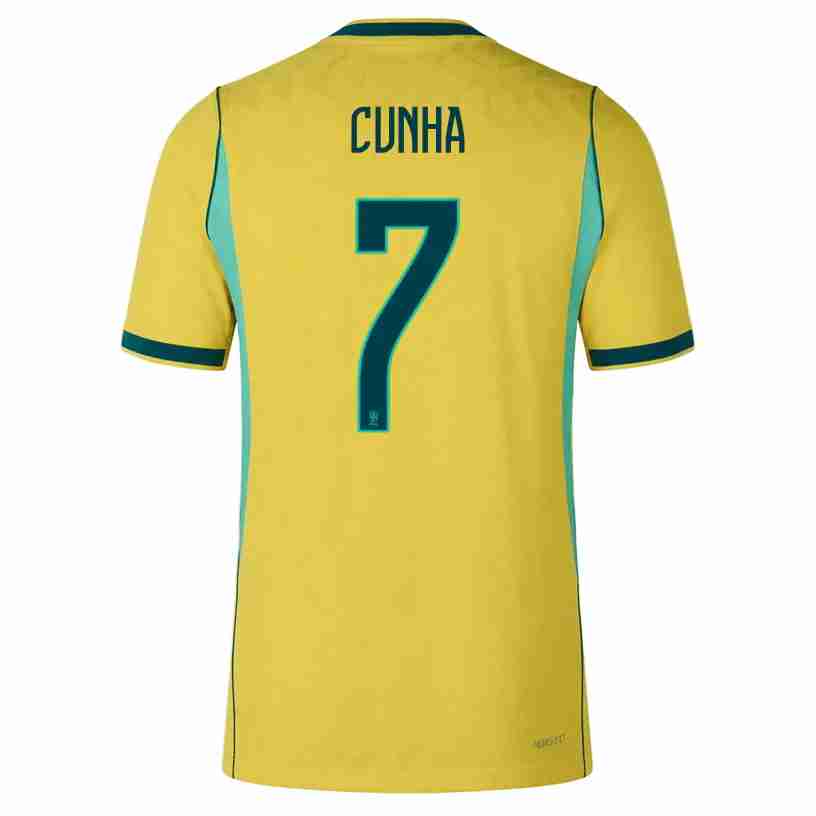 CUNHA NO.7 Maglia Calcio Brasile Prima 2026 – Versione Giocatore CUNHA NO.7 Maglia Calcio Brasile Prima 2026 – Versione Giocatore